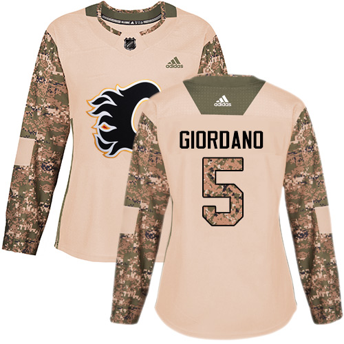 Adidas Flames #5 Mark Giordano Camo Authentic Veterans Day Women's Stitched NHL Jersey